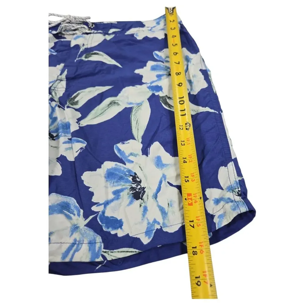 J Crew Men 34 Blue Floral Drawstring Swim Trunks Shorts Cargo Pocket Summer Surf